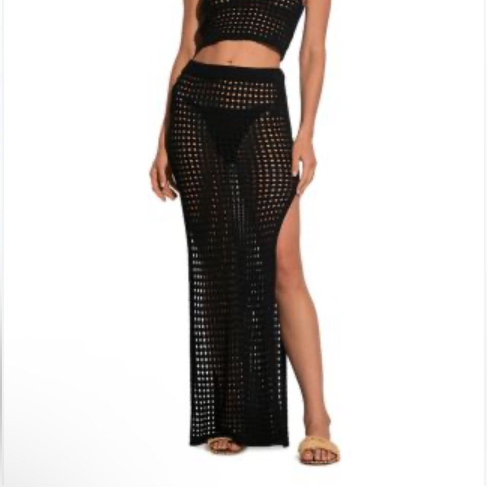 Beach Riot Black Crochet Maxi Swim Coverup Skirt with Side Slit